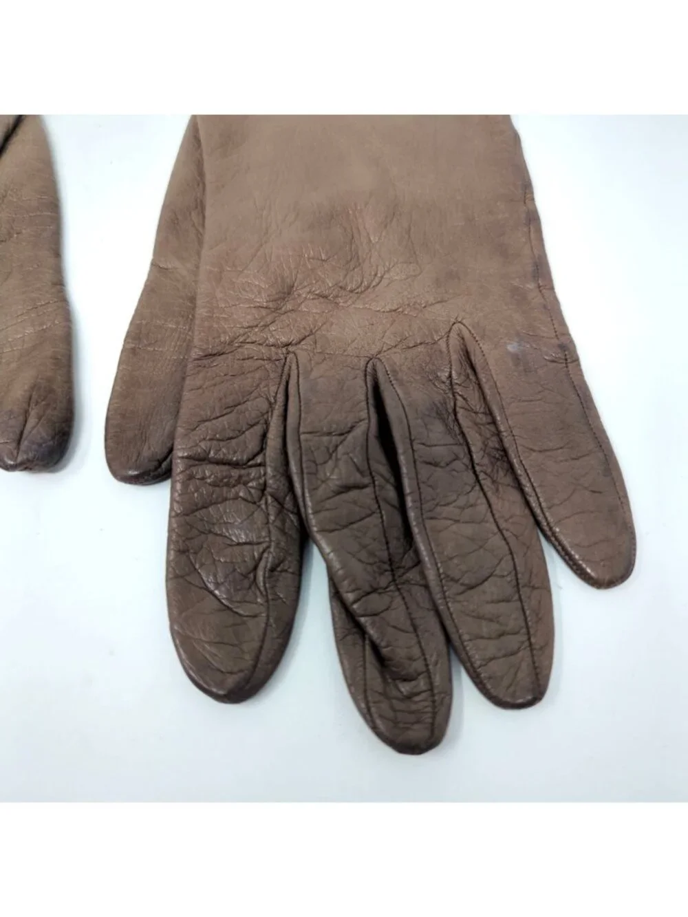 Vintage 60s Brown Leather Gloves 7 Wrist France